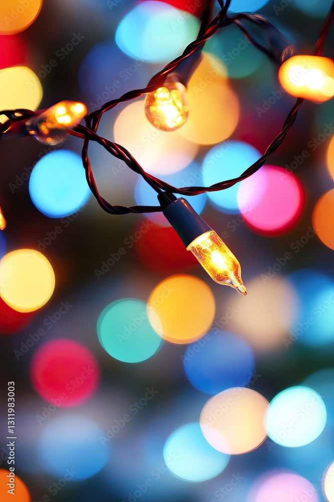 Poster a vibrant close-up of colorful christmas lights, creating a festive and joyful atmosphere with a bok