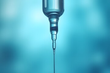 Isolated blue water drop, a medical liquid drip from an intravenous syringe on white