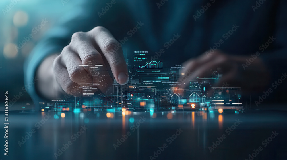 Aufkleber high tech real estate marketplace showcasing digital interfaces and data visualization, emphasizing 