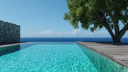 Fototapeta premium Infinity Pool Overlooking the Azure Sea: A Luxurious Coastal Escape