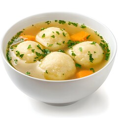 Grie&szlig;nockerlsuppe (Semolina Dumpling Soup) Close-Up View, Isolated on White Background