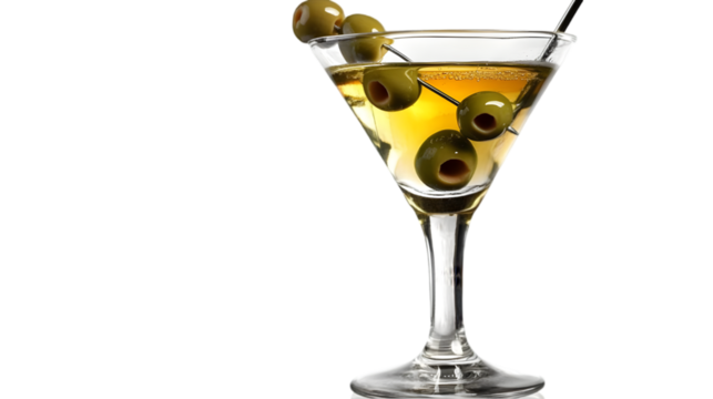 Martini Cocktail with Olives Isolated on White