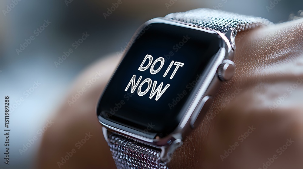 Poster modern smartwatch displaying motivational message 
