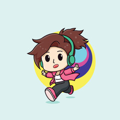 chibi character listening to music