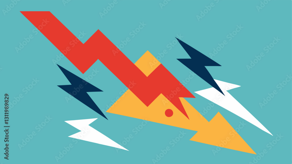 Poster zigzag arrow with flashing lights a jagged zigzag arrow pointing to a discount sign with alternating