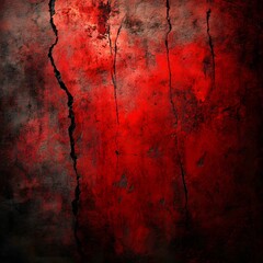 Textured red wall exhibits deep cracks and weathered imperfections