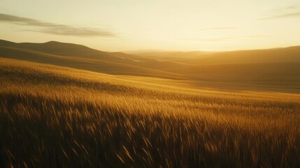 Obraz premium Golden Wheat Fields Dancing in Warm Sunset Light Rural Agriculture Landscape with Dramatic Sky and Rolling Hills Perfect for Nature and Harvest Themes