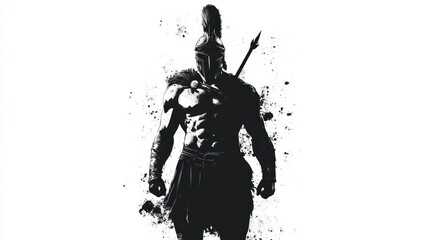 Spartan warrior silhouette, dramatic background, digital art, strong pose
