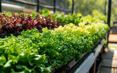 Naklejka premium A robot-assisted farm harvesting fresh lettuce in a sustainable urban farm
