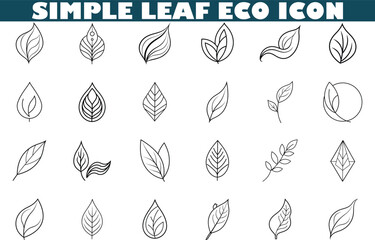 Thirty Simple Leaf Eco Icons Nature, Ecology, Green, Design, Minimalist, Line Art, Vector Graphics, 