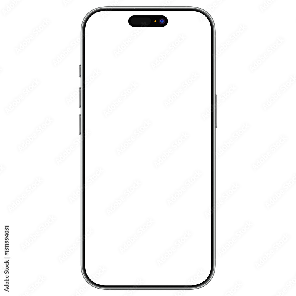 Wall mural photo of smartphone device without background and screen. frame only. white titanium color. template