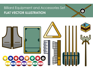 Billiard Equipment and Accessories Set - Flat Vector Illustration