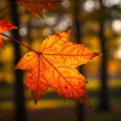 Fototapeta premium Amber Glow: A Maple Leaf in Autumn's Embrace