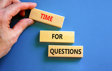Time for questions symbol. Concept words Time for questions on beautiful wooden blocks. Beautiful...