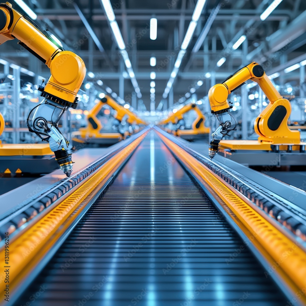 Aufkleber a futuristic smart factory run by ai-powered machines.