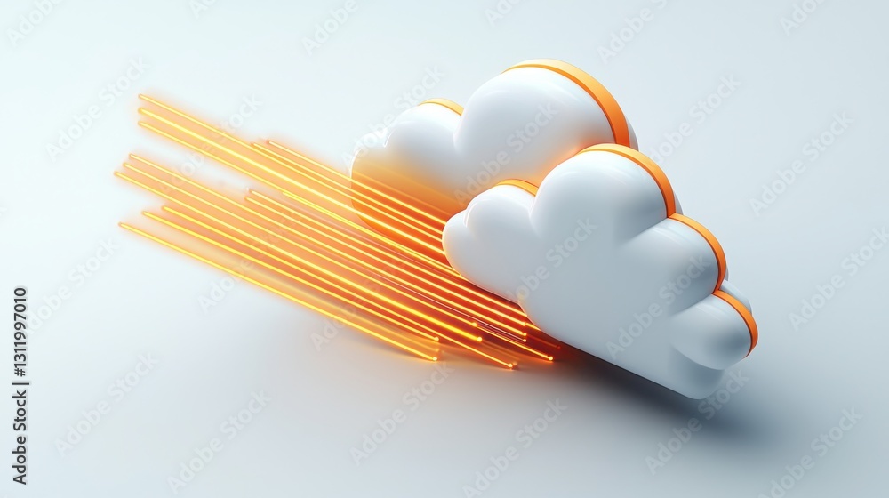 Poster abstract representation of clouds with orange streaks, symbolizing speed and movement, set against a