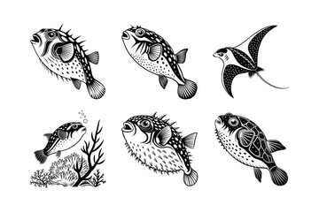 Nebula Pufferfish silhouette vector illustration © Helal