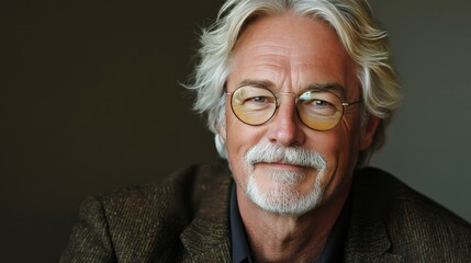 Obraz premium Portrait of a Mature Man with Glasses and Gray Hair