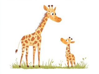 Obraz premium Giraffes standing together in a grassy area, showcasing their playful interaction