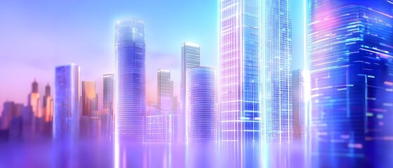 Fototapeta premium A blue and purple background with a glass building in the foreground
