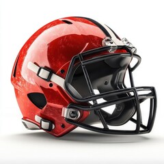 Fototapeta premium High-Resolution American Football Helmet Isolated on a Pristine White Background Showcasing Bold Team Spirit and Iconic Sports Equipment Design for Athletic Branding