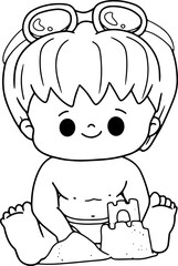 travel character doodle beach