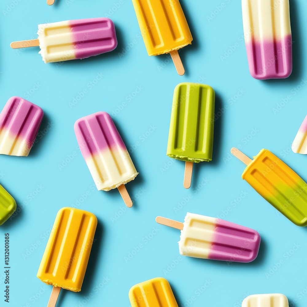 Poster seamless assorted pops with various flavors and colors designed to delight and refresh for a sweet a