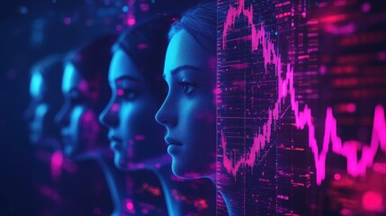 Abstract Avatar Icons with Layered Financial Charts for Audience Behavior Tracking and Business Strategy Optimization