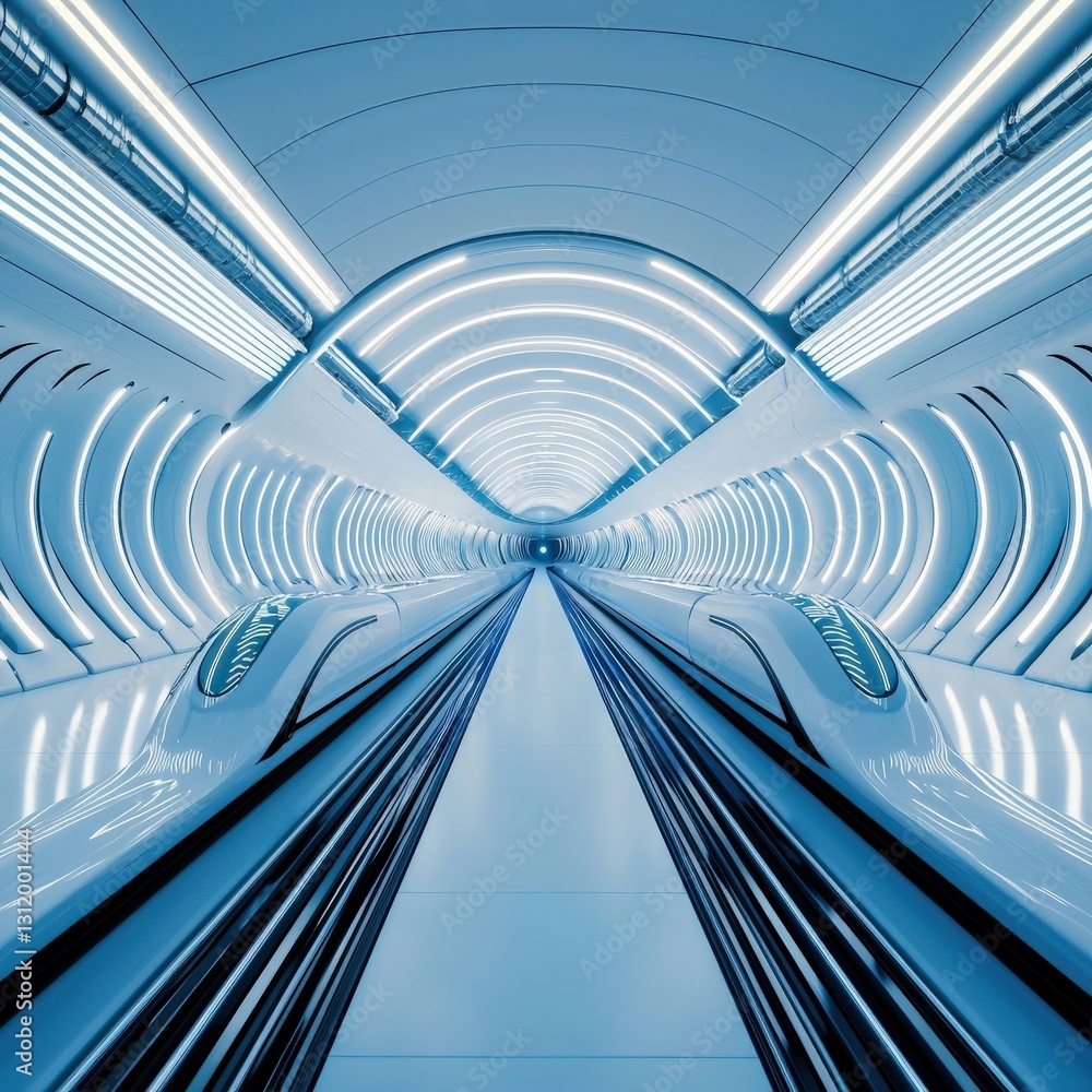 Poster a futuristic transportation hub with hyperloop systems.