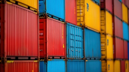 Colorful Stack of Cargo Shipping Containers at a Port