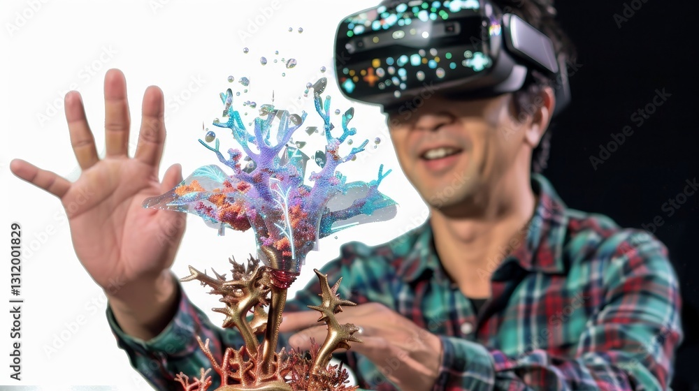 Poster futuristic workspace with holographic display and tech-savvy user engaging in virtual reality