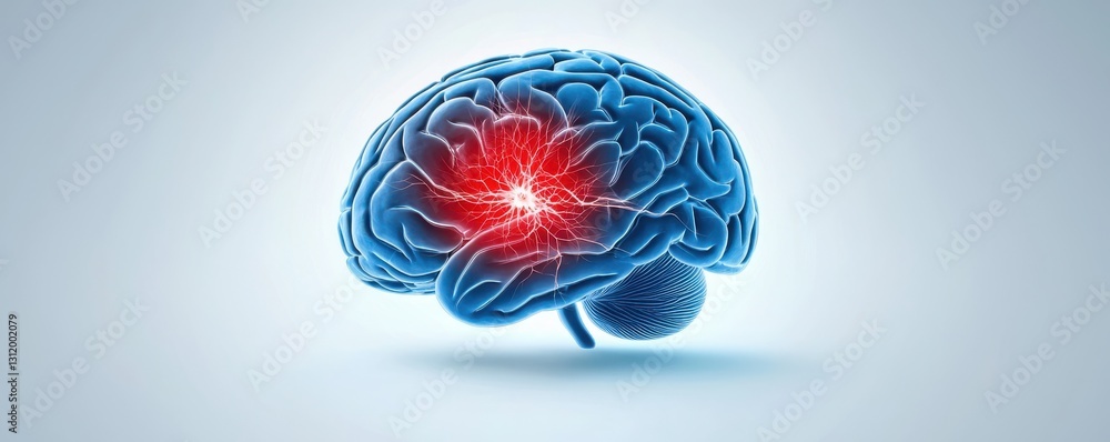 Poster visual representation of a brain with glowing effects.