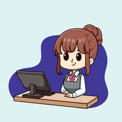 chibi character of a female cashier