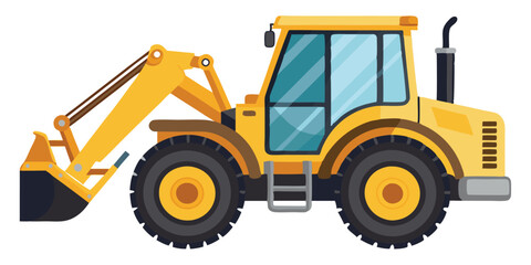 Powerful Yellow Excavator Tractor with Large Bucket and Strong Tires for Construction and Agriculture