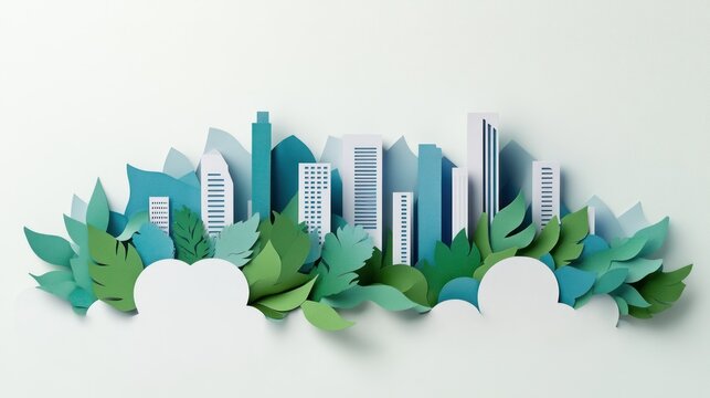 Paper Cut Cityscape with Greenery