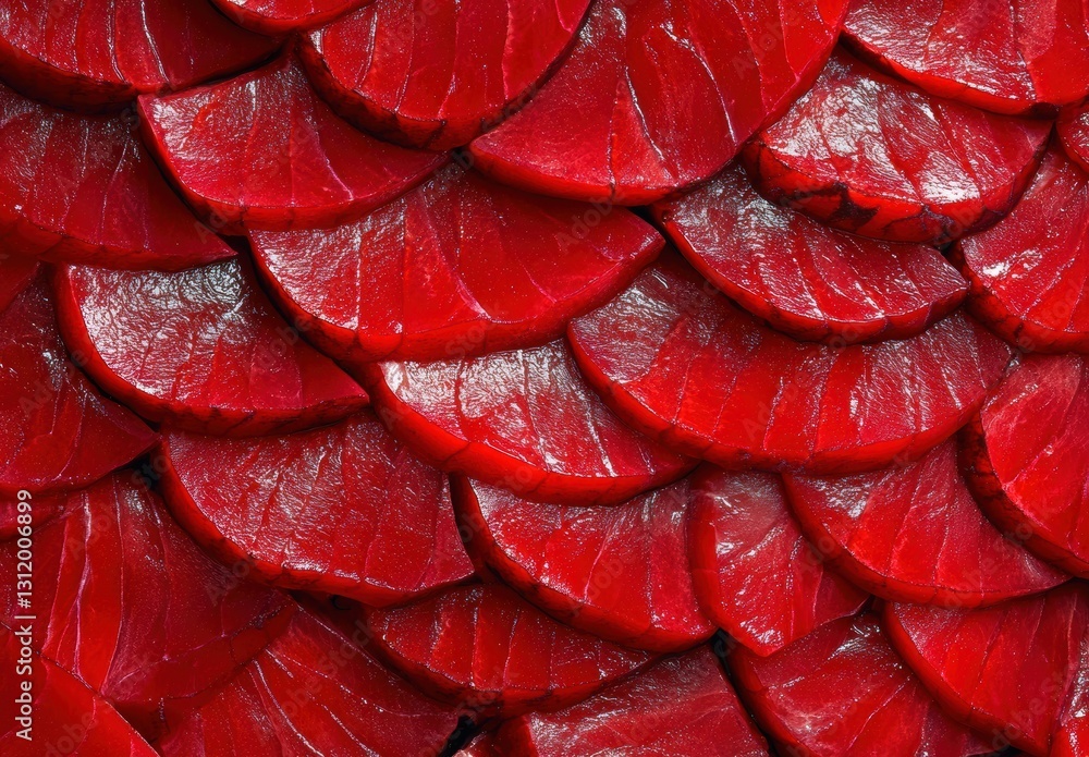 Aufkleber close-up view of vibrant red fish slices arranged in overlapping pattern showcasing freshness and qu