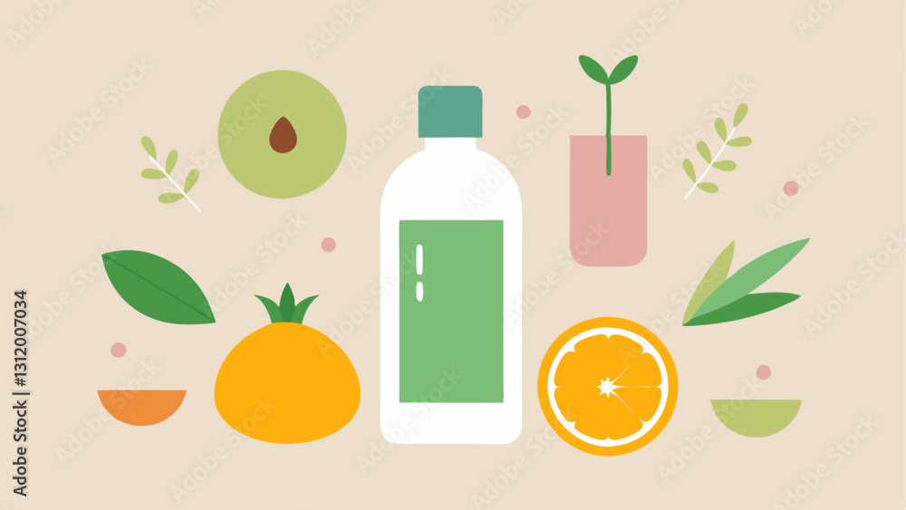 Poster skincare routine a flat lay design showing a skincare routine that includes a product featuring exos