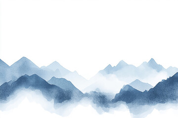 Serene watercolor landscape featuring layered blue mountains under a clear sky