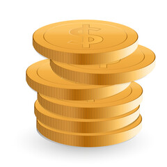 Golden metallic coin stack abundance richness banking investment financial realistic 3d icon vector illustration. Salary lottery win