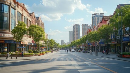 Obraz premium Urban landscape showcasing a vibrant street in a chinese city