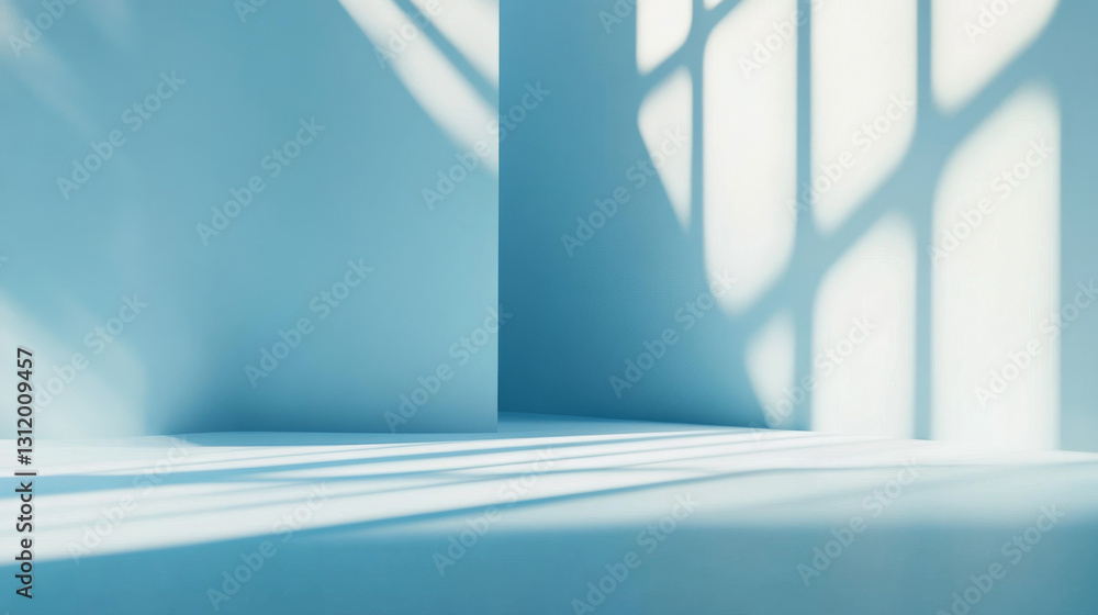 Poster a simple yet elegant light blue abstract background for product presentations, featuring soft shadow