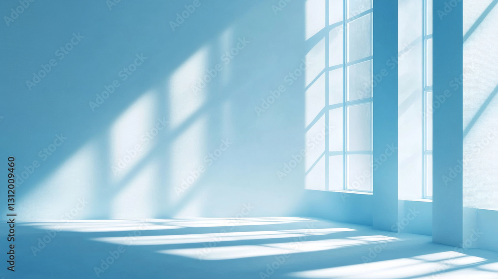 Poster a simple yet elegant light blue abstract background for product presentations, featuring soft shadow