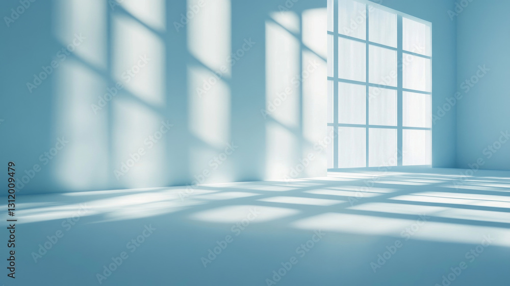 Poster a simple yet elegant light blue abstract background for product presentations, featuring soft shadow