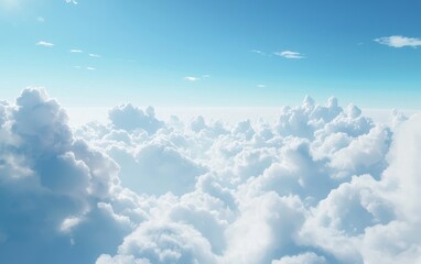Fluffy white clouds drifting in a bright blue sky, creating a peaceful and serene atmosphere