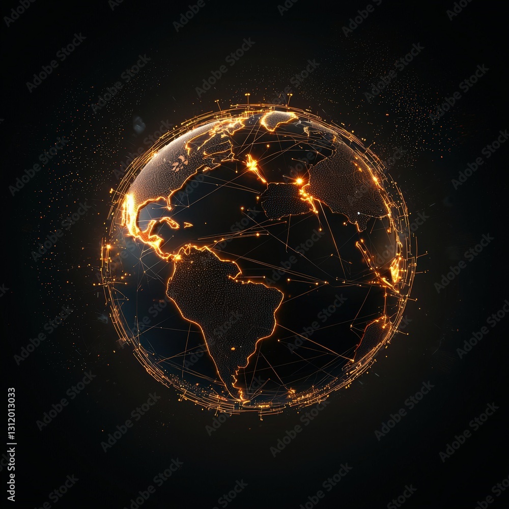 Aufkleber a glowing globe surrounded by network lines connecting various continents.