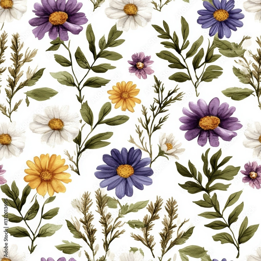 Poster seamless charming flower pattern showcasing a lush arrangement of various blooms against a subtle an
