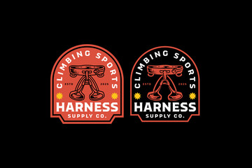 climbing safety harness with straps and belts equipment  retro badge logo vector design collection set for adventure, construction, explorer, mountaineer, caver and climber