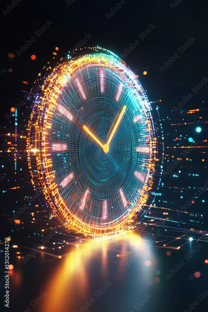 Aufkleber a glowing holographic clock showing a real-time interactive schedule.