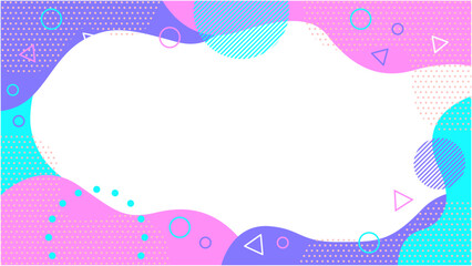 かわいい抽象的な幾何学模様のフレーム素材 チラシ・Web・動画背景素材16:9サイズ 水色 青 シアン ピンク マゼンタ