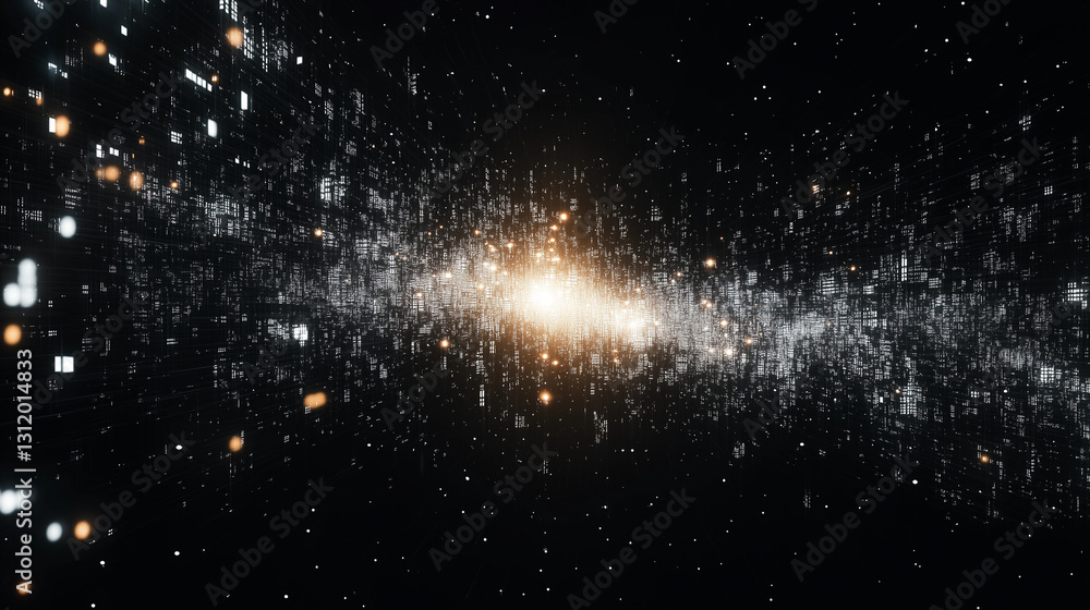 Poster celestial stream: abstract depiction of a cosmic phenomenon. swirls of luminous light and data point